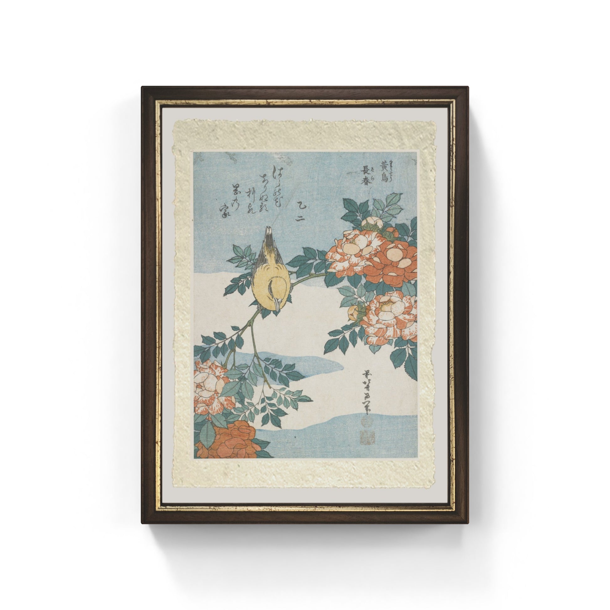 rigogolo dal collare nero e rosa cinese di katsushika hokusai su carta amalfi