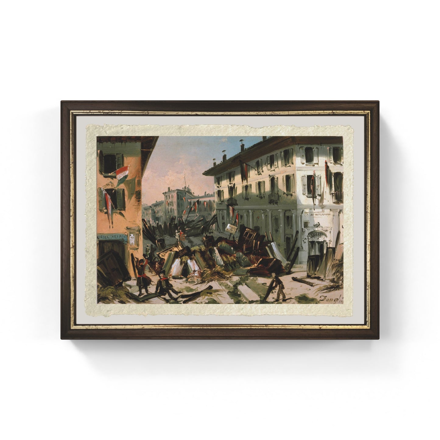 Riproduzione su carta Amalfi dell’opera ‘Rivoluzioni del 1848, barricate in corso di Porta Vercellina