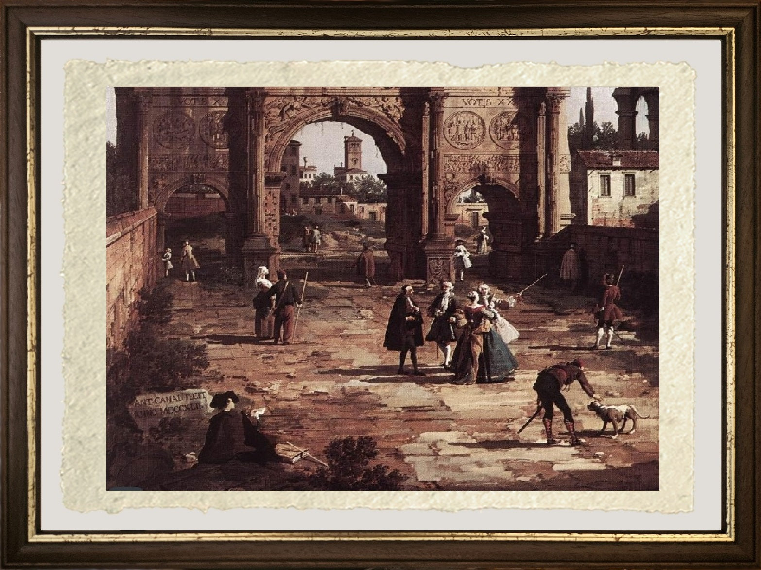 Dettaglio ravvicinato della stampa Roma di Canaletto su carta Amalfi
