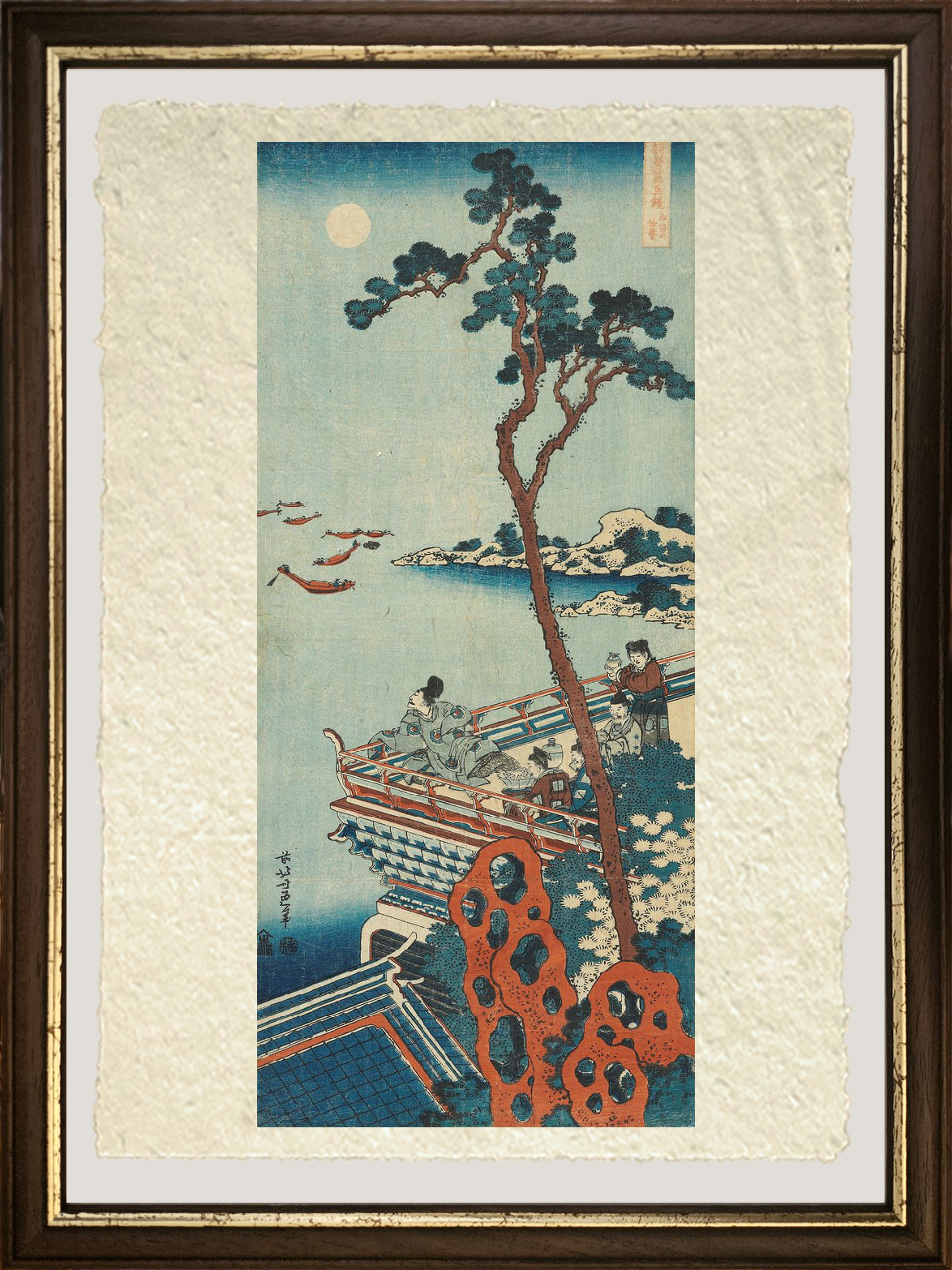 Dettaglio della stampa dalla serie Uno specchio vero di poesie cinesi e giapponesi di Katsushika Hokusai su carta Amalfi