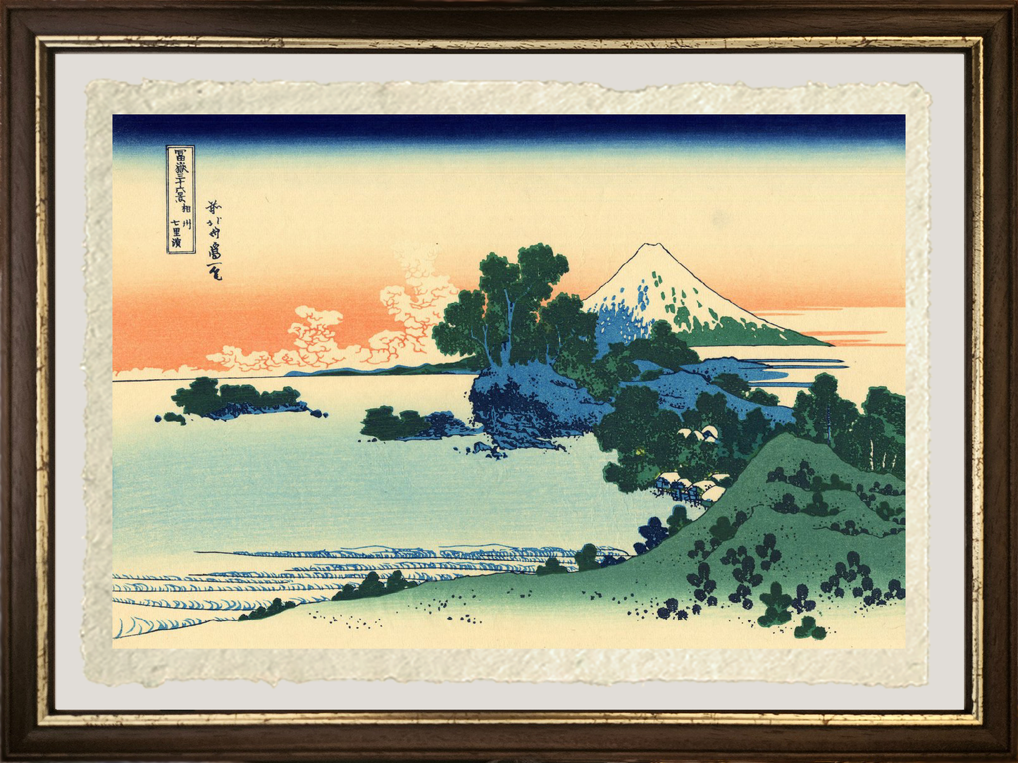 dettaglio stampa spiaggia di shichiri nella provincia di sagami di katsushika hokusai su carta amalfi