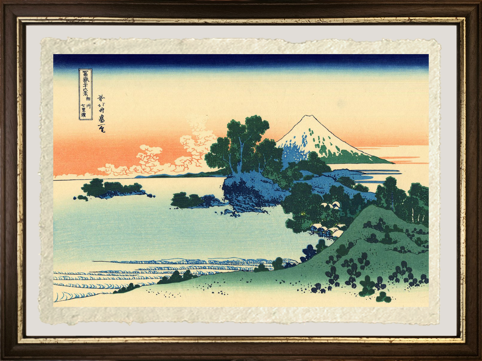 dettaglio stampa spiaggia di shichiri nella provincia di sagami di katsushika hokusai su carta amalfi