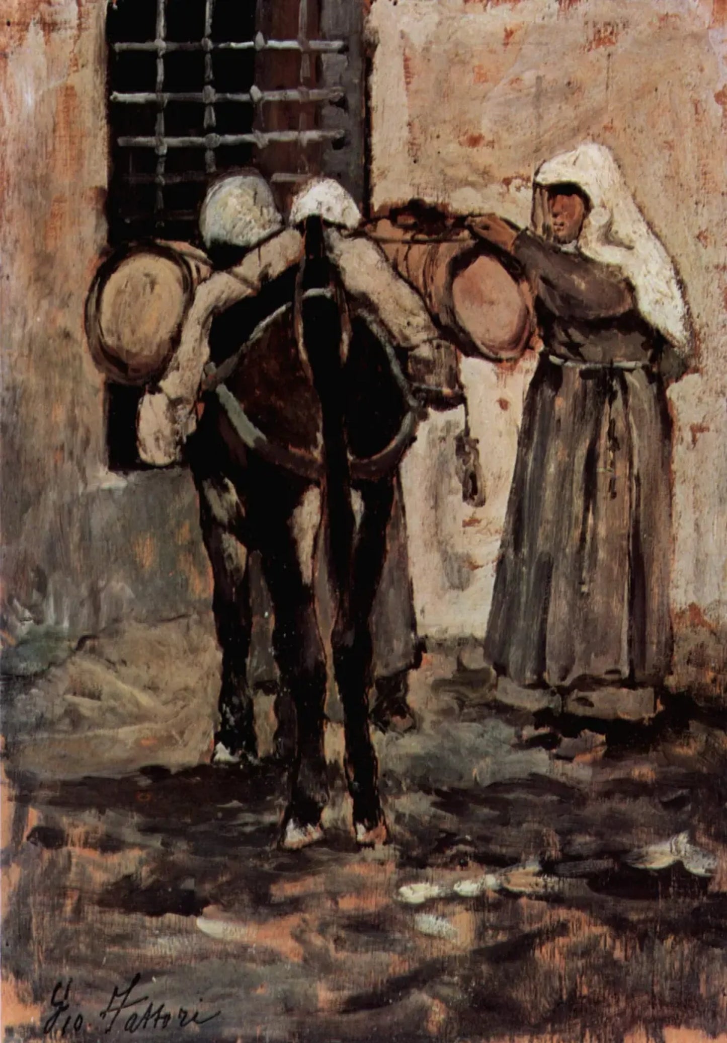Suora con asino di Giovanni Fattori su pregiata carta Amalfi