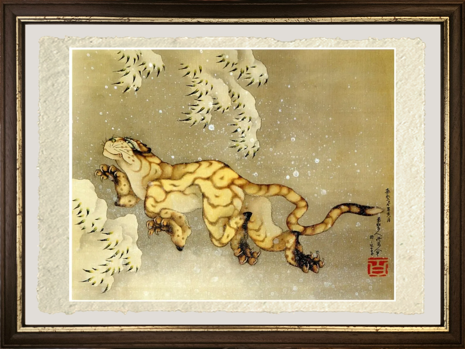 la tigre nella neve su carta amalfi di Katsushika Hokusai