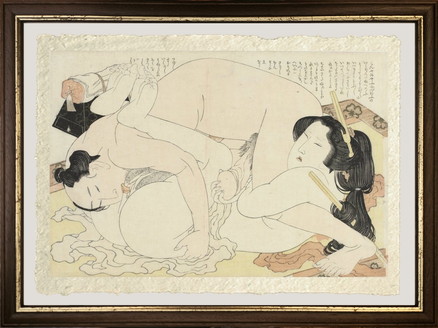 Dettaglio di Uomo e donna che fanno l'amore su un tappeto di Katsushika Hokusai su carta Amalfi