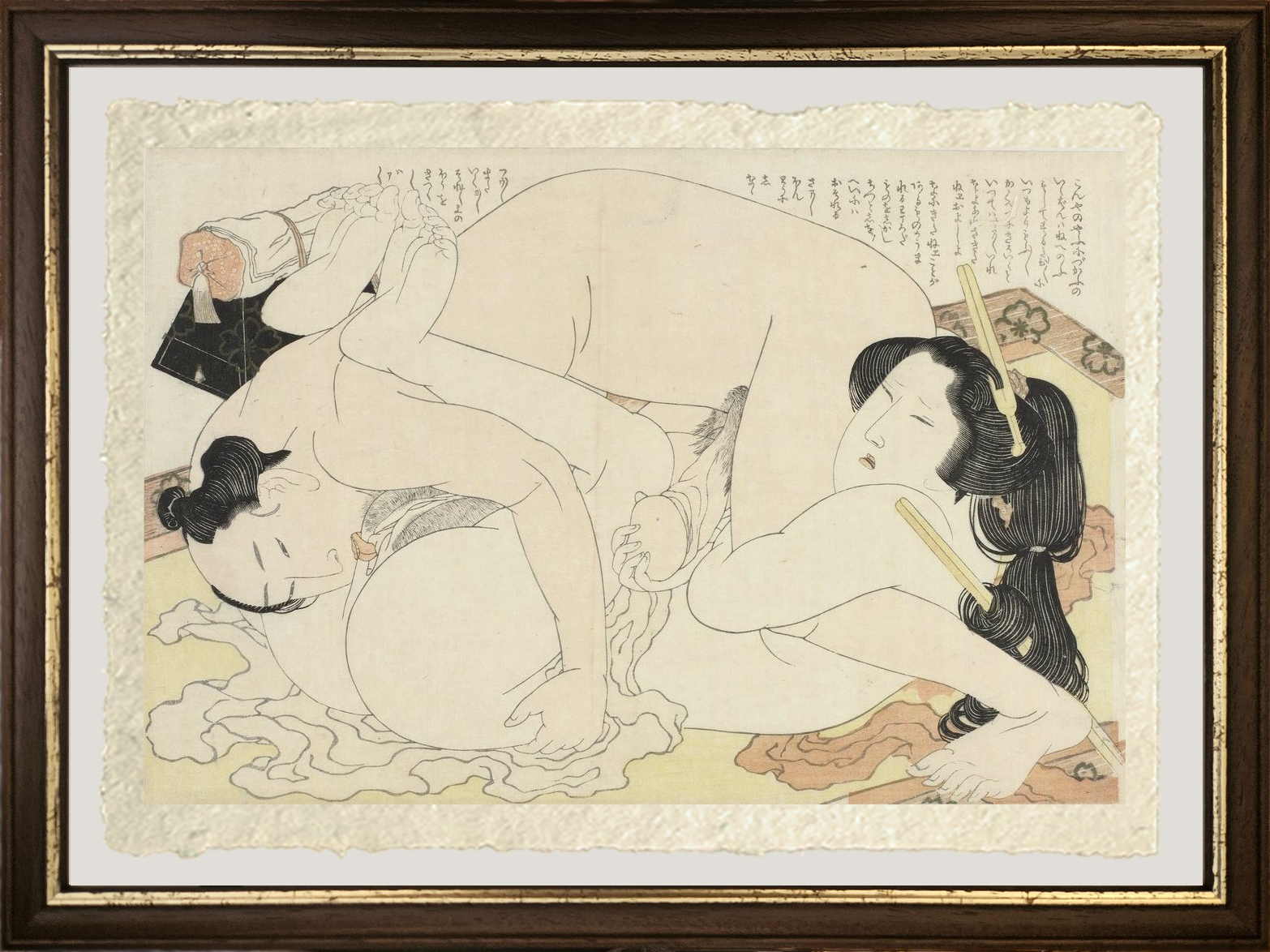 Dettaglio di Uomo e donna che fanno l'amore su un tappeto di Katsushika Hokusai su carta Amalfi