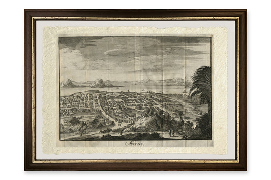 Quadro Veduta di Città del Messico sul lago di Henri du Sauzet, stampa su carta di Amalfi con cornice marrone scuro e filetto dorato