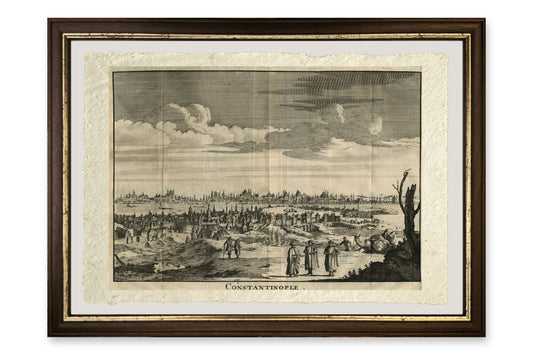 Quadro Veduta di Costantinopoli di Henri du Sauzet, stampa su carta di Amalfi con cornice marrone scuro e filetto dorato