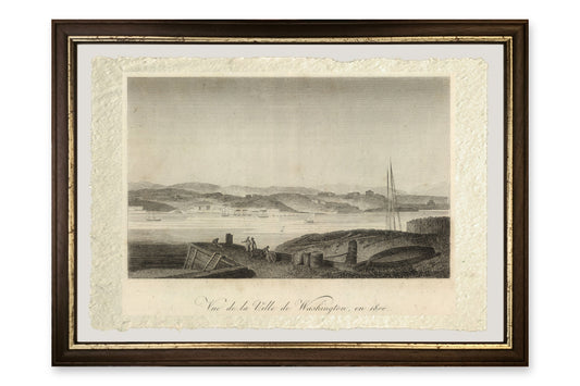 Quadro Veduta di Washington nel 1800 di George Isham Parkyns, stampa su carta di Amalfi con cornice marrone scuro e filetto dorato