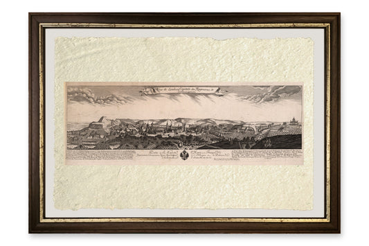 Quadro Veduta panoramica di Leopoli di François Perneuer, stampa su carta di Amalfi con cornice marrone scuro e filetto dorato