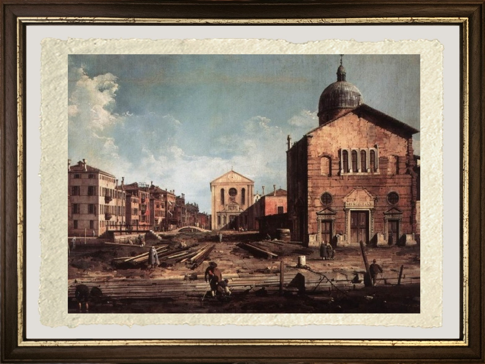 Dettaglio in grande della riproduzione su carta Amalfi della Veduta di San Giuseppe di Castello di Canaletto