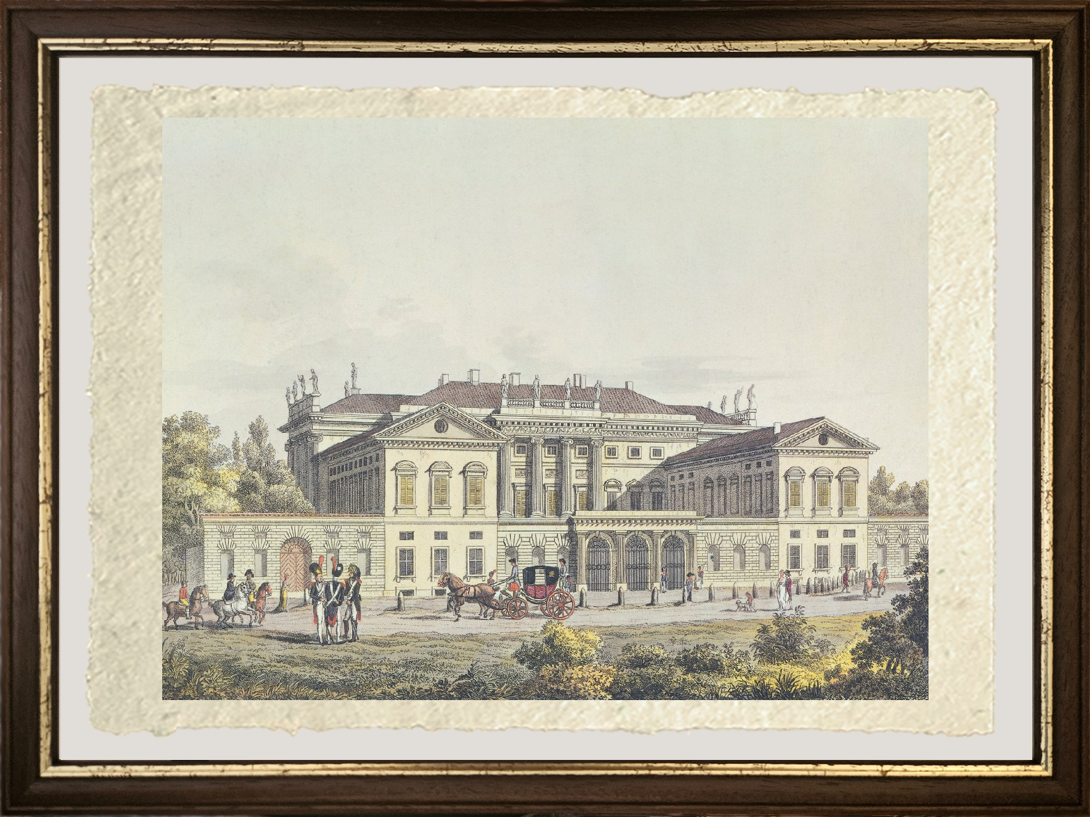 Dettaglio della riproduzione su carta Amalfi Veduta della Villa Reale nei giardini pubblici a Milano