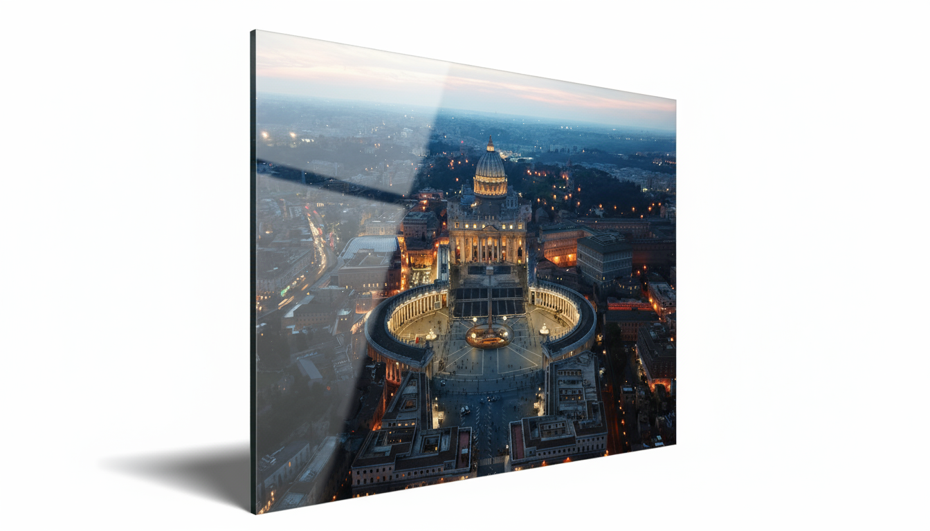 Aerial view of St. Peter's at night, Rome