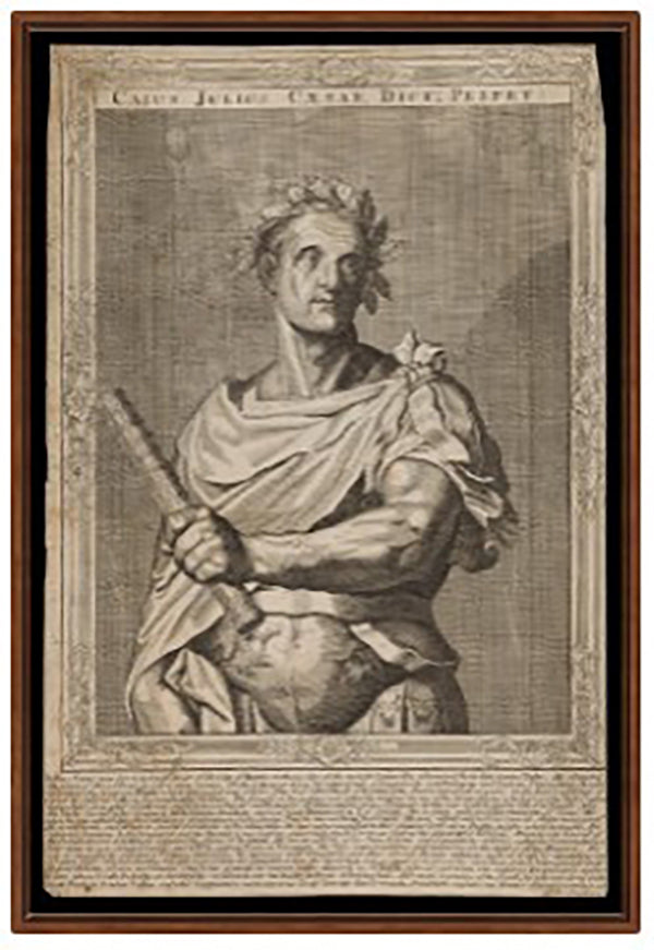 Julius Caesar, emperor of Rome. Line engraving by A. Sadeler