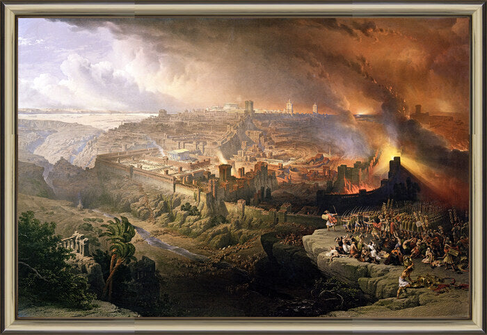 The siege and destruction of Jerusalem by the Romans under the command of Titus