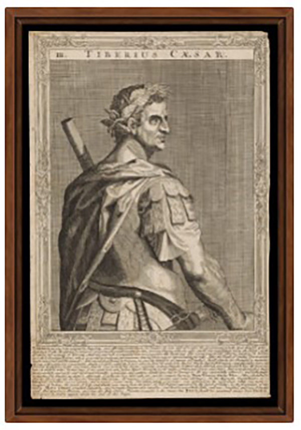 Tiberius, emperor of Rome. Line engraving by A. Sadeler